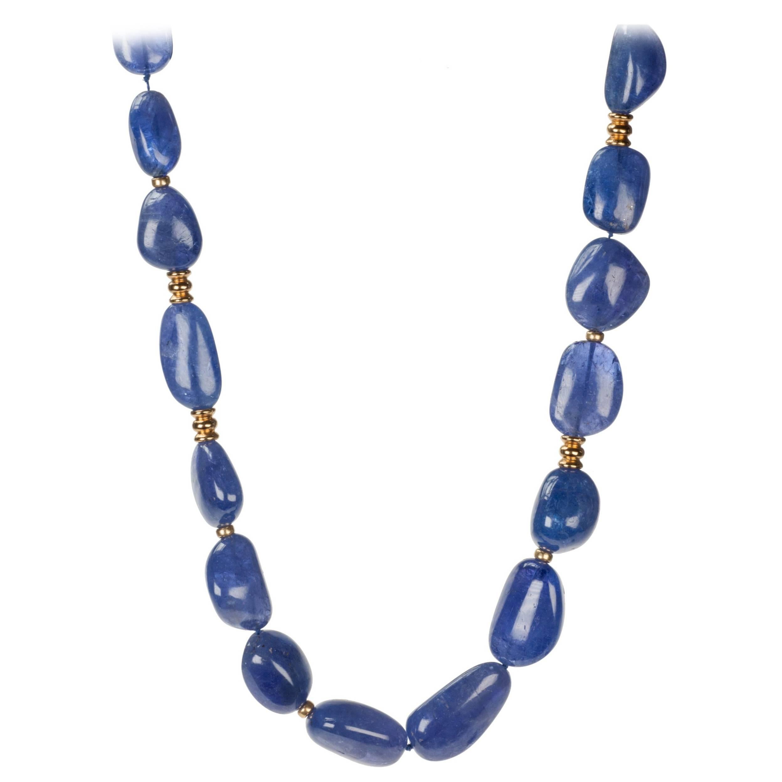 Tanzanite Nugget and Diamond 18 Karat Gold Necklace For Sale