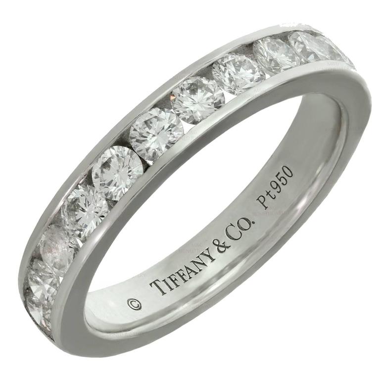 Tiffany and Co. Sapphire Diamond Platinum Wedding Band Ring For Sale at 1stdibs