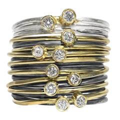 White Diamond Bright Silver Oxidized Silver Yellow Gold Grand Wrap Band Ring 3