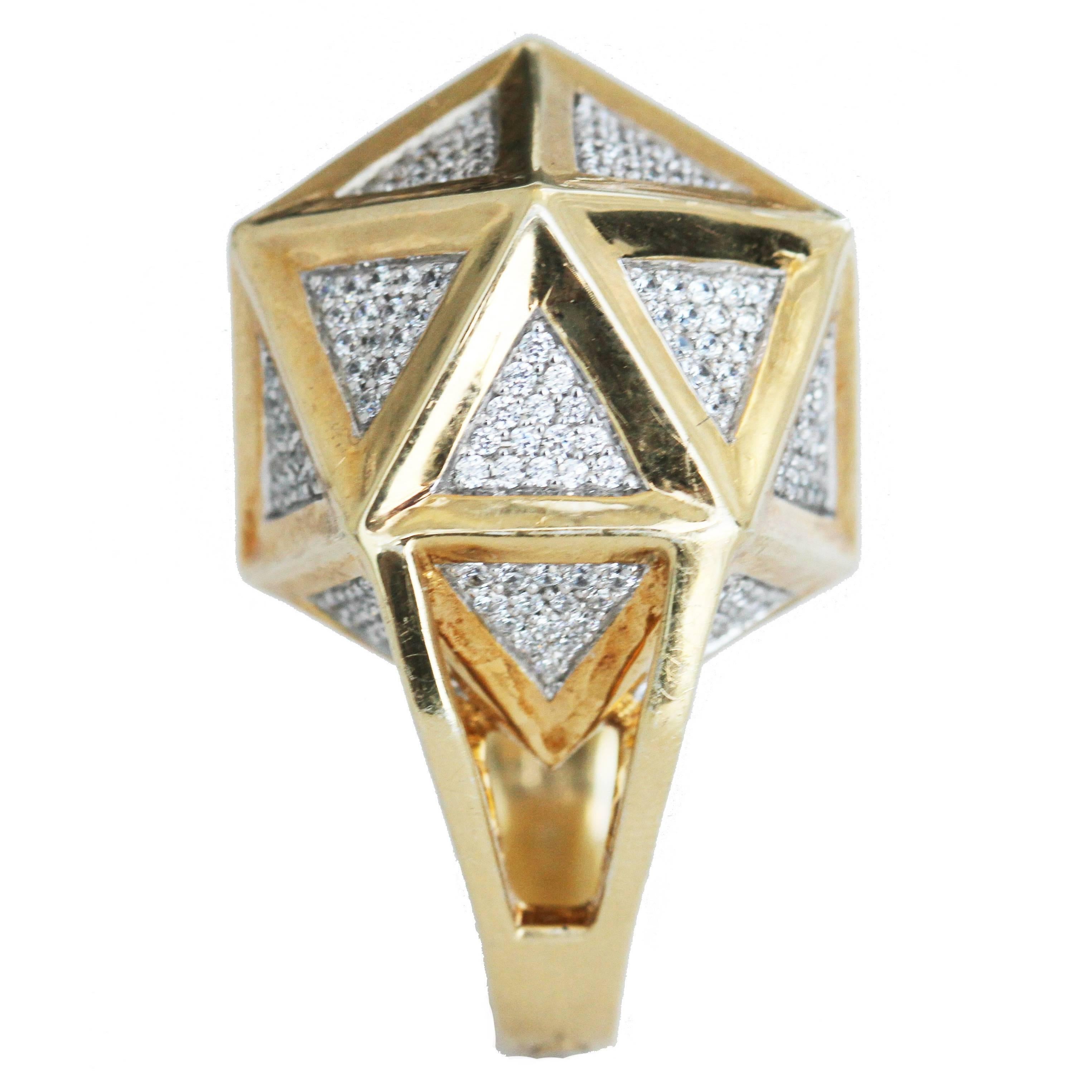 One of a Kind Large Icoso White Diamonds 18K Gold Ring
