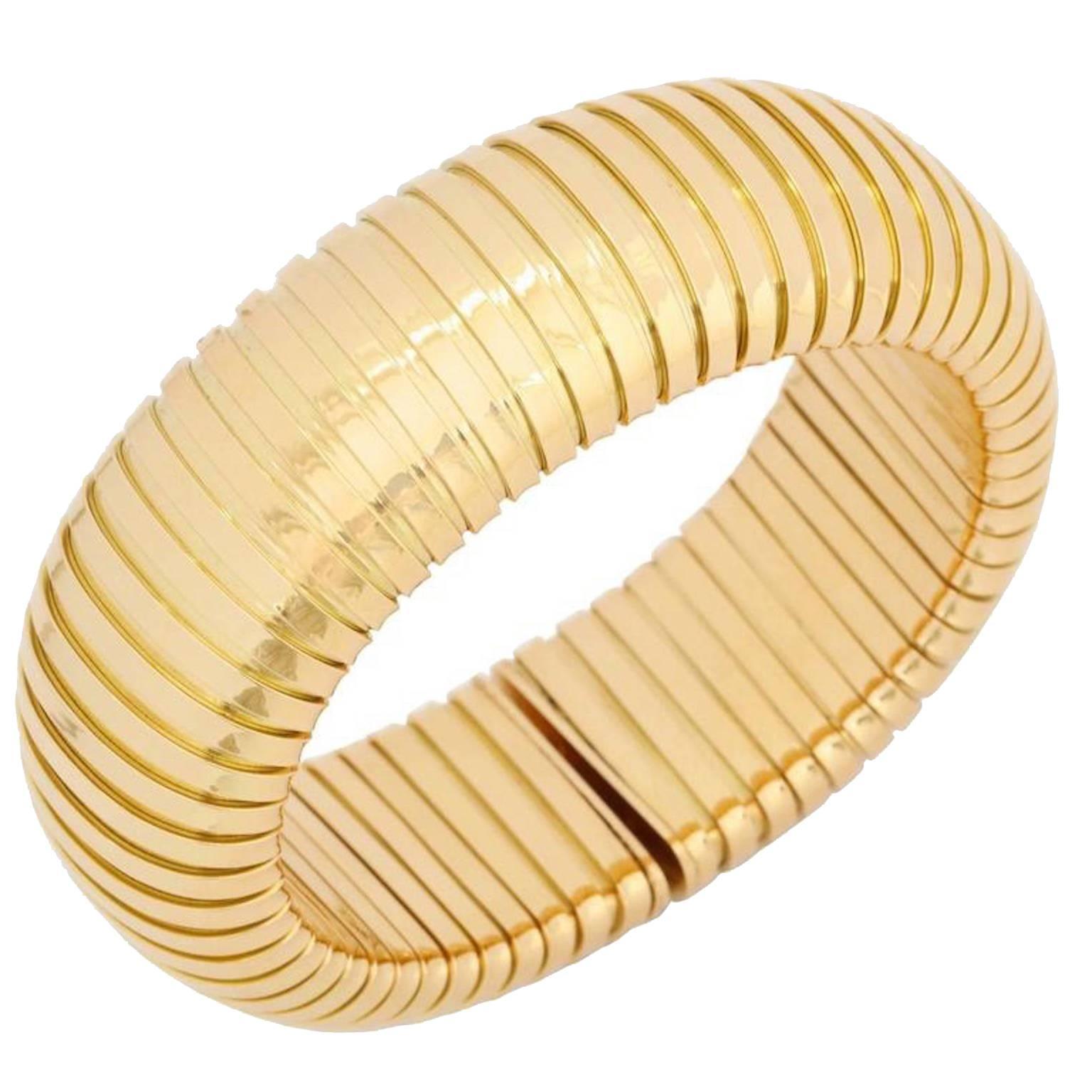 Carlo Weingrill Gold Tubogas Domed Cuff Bracelet For Sale