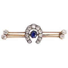 Edwardian Sapphire Diamond Horseshoe Bar Brooch