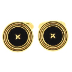 Tiffany & Co Gold Onyx Button Cufflinks