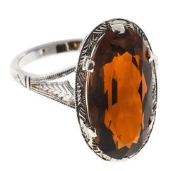 1940 Oval 5.00 Carat Madera Citrine White Gold Ring