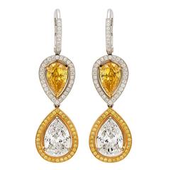 GIA Fancy Vivid Yellow Diamond Gold Earrings 7