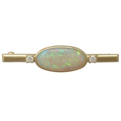 1987 5.89 Carat Opal and 0.28 Carat Diamond, 18 k Yellow Gold Bar Brooch 6
