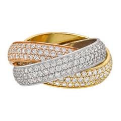 Cartier Trinity Pave Diamond Tri-Color 18 Karat Gold Ring Size 6 Box and Papers