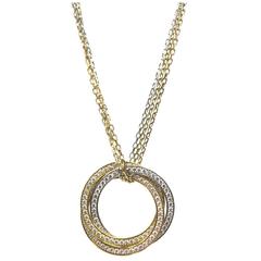Cartier Trinity All Diamond Tri-Color 18 Karat Gold Pendant Chain Necklace