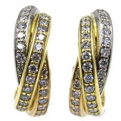 Cartier Trinity Diamond 18 Karat Tri-Color Gold Hoop Earrings