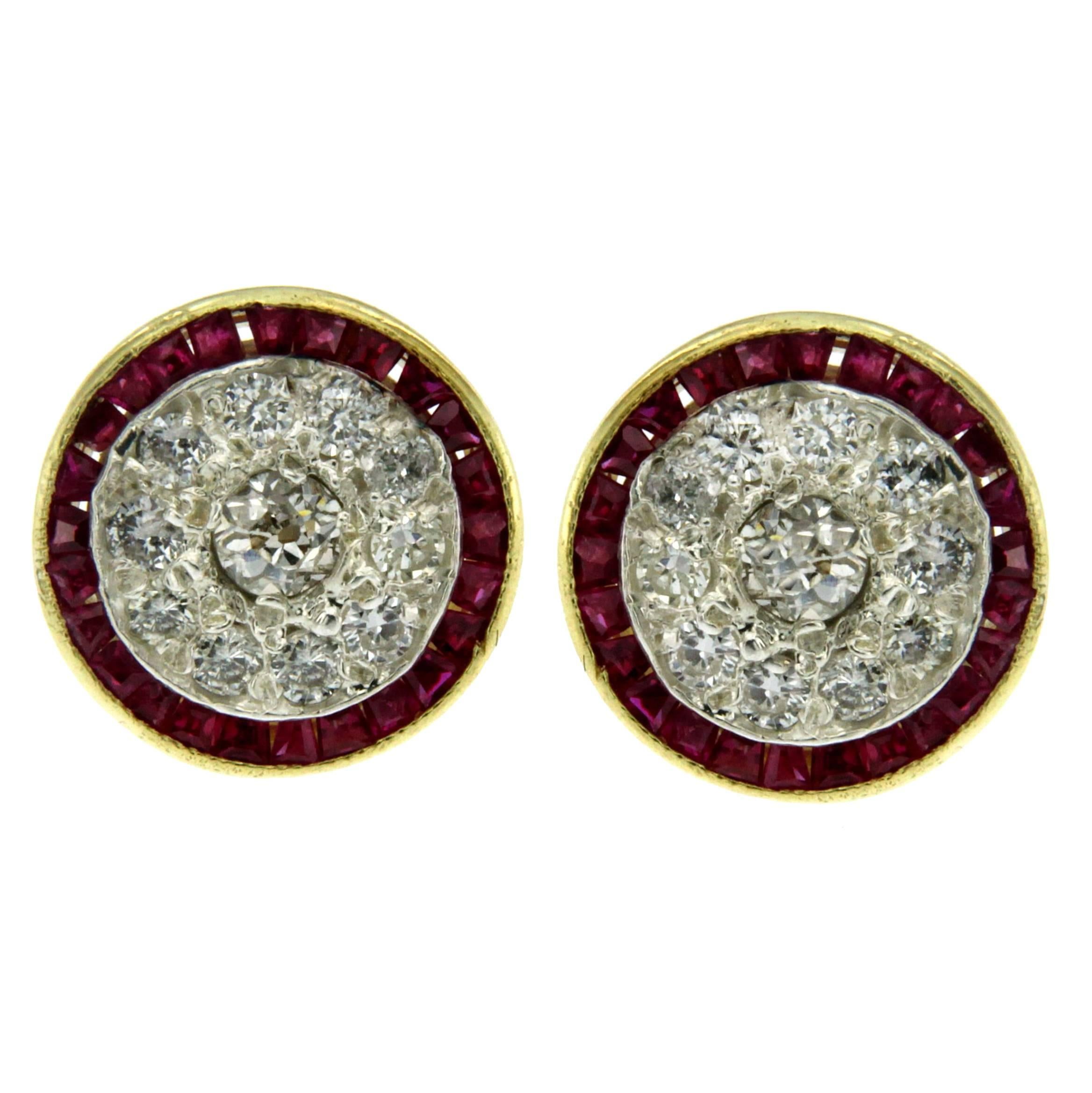 Diamond Ruby Gold Stud Earrings