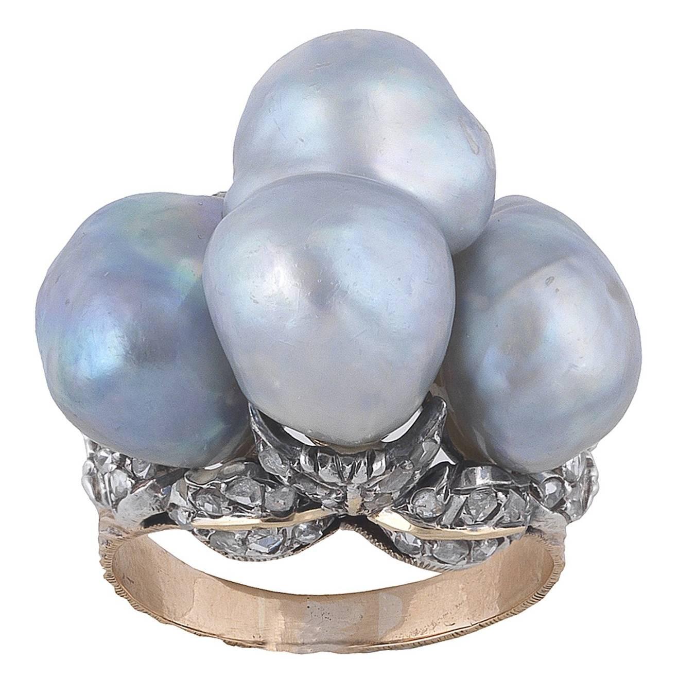 1940s Buccellati Baroque Pearl Diamond Ring