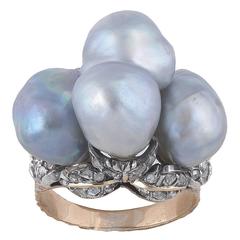 1940s Buccellati Baroque Pearl Diamond Ring