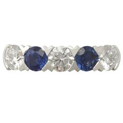 2016 0.62 Carat Sapphire and 0.95 Carat Diamond, Platinum Five Stone Ring 1