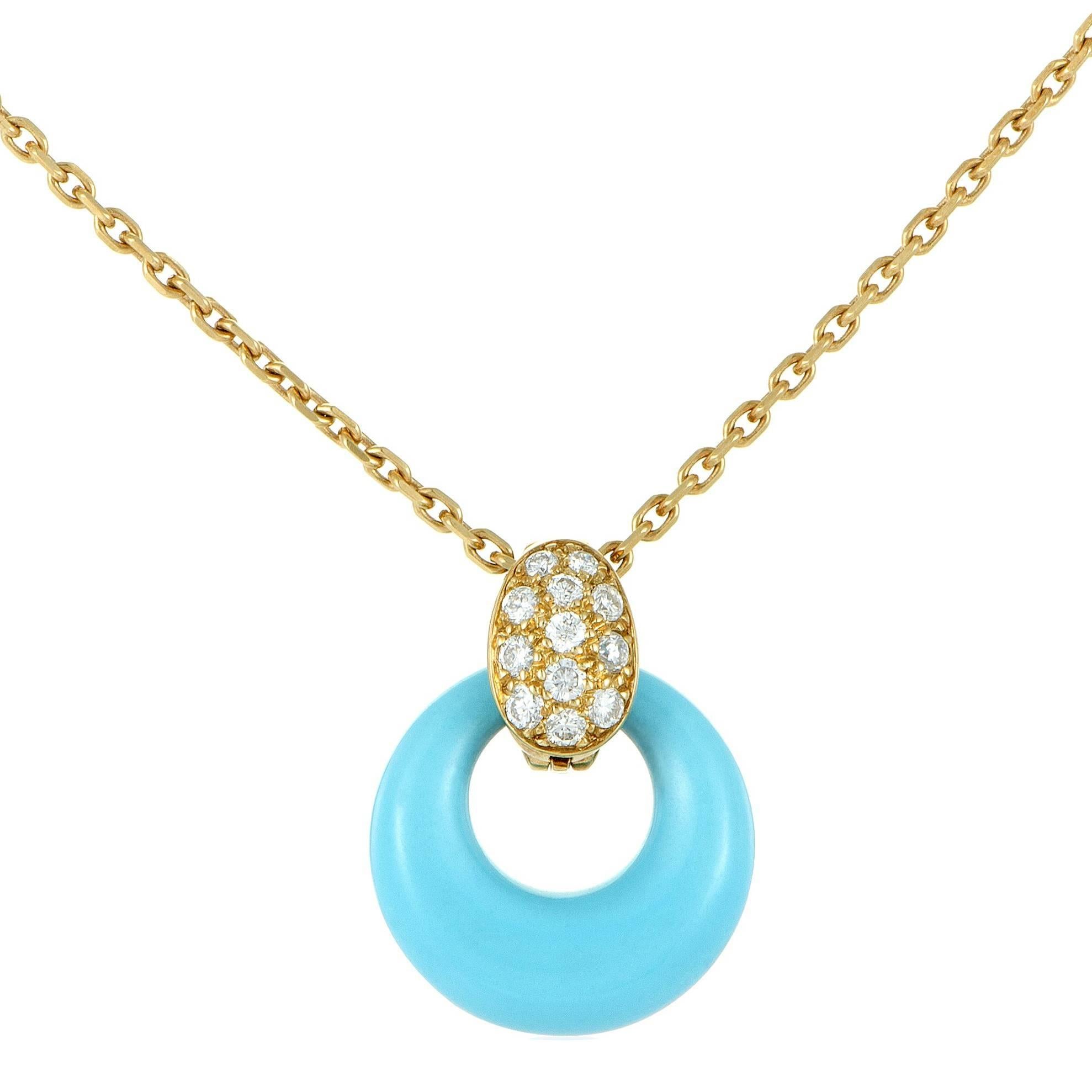 Van Cleef & Arpels Diamond and Turquoise Yellow Gold Pendant Necklace