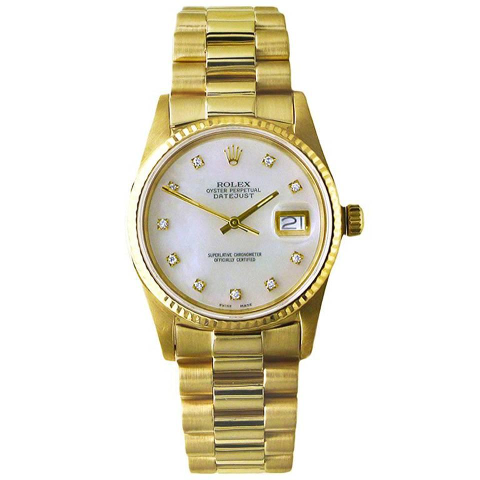 Rolex Yellow Gold Diamond Perpetual Datejust Automatic Wristwatch Ref 16018