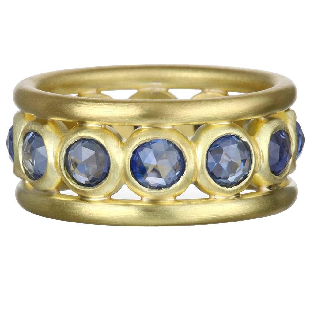 Faye Kim Rose Cut Blue Sapphire Gold Band Ring