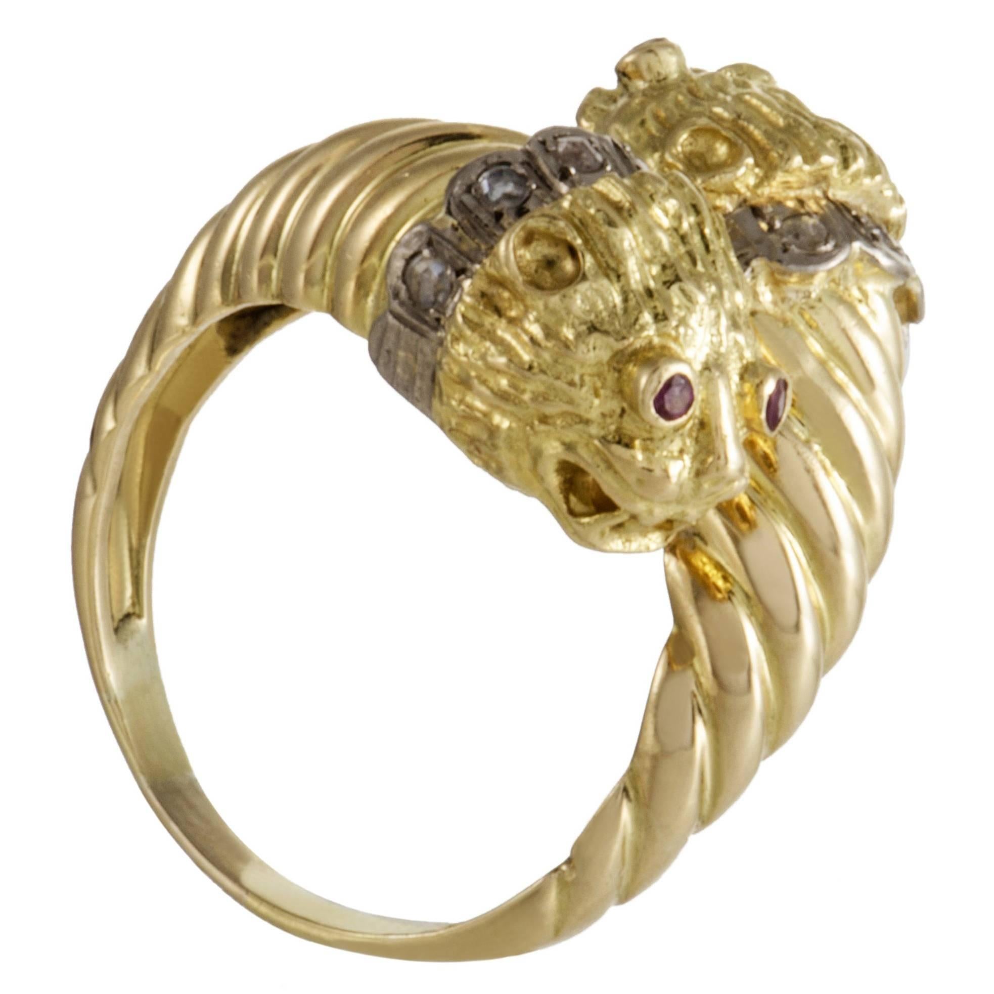 Ilias Lalaounis Ruby Diamond Yellow Gold Lion Bypass Ring