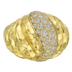 Henry Dunay  Diamond Hammered Yellow Gold Ring