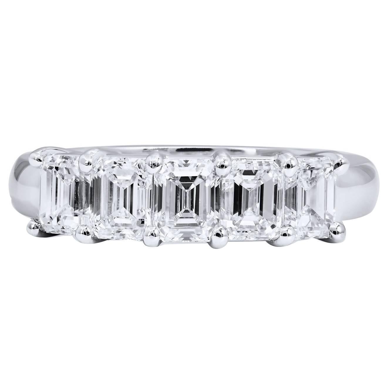 GIA Certified Five Emerald Cut Diamond Wedding Band Ring 6.25