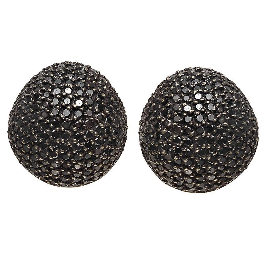 Yossi Harari Black Diamond Dome Earrings For Sale