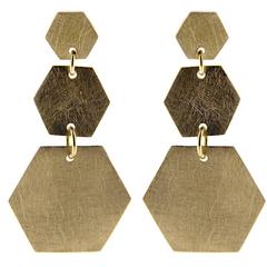Jona Brushed Yellow Gold Hexagonal Pendant Earrings 8