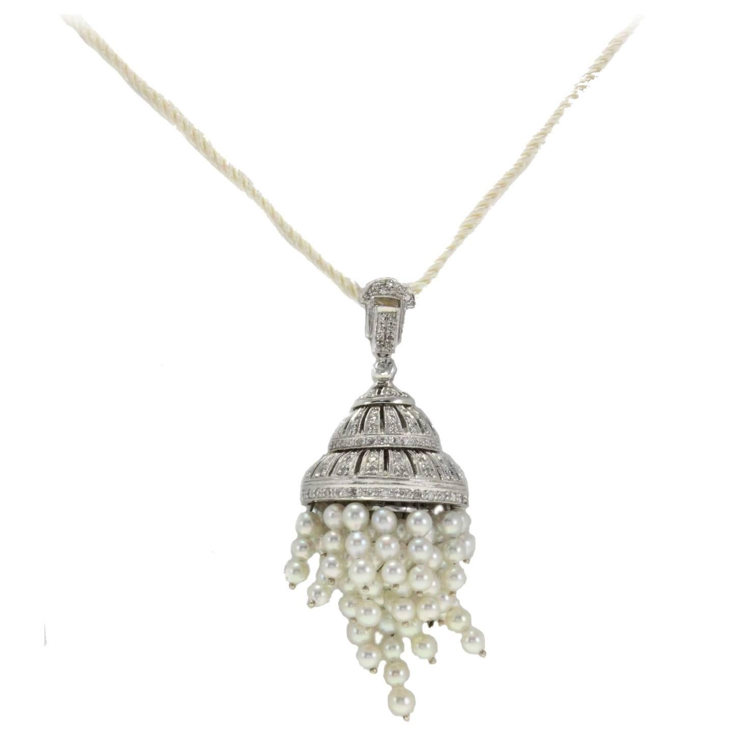 Diamonds Pearls Pendant Gold  Necklace