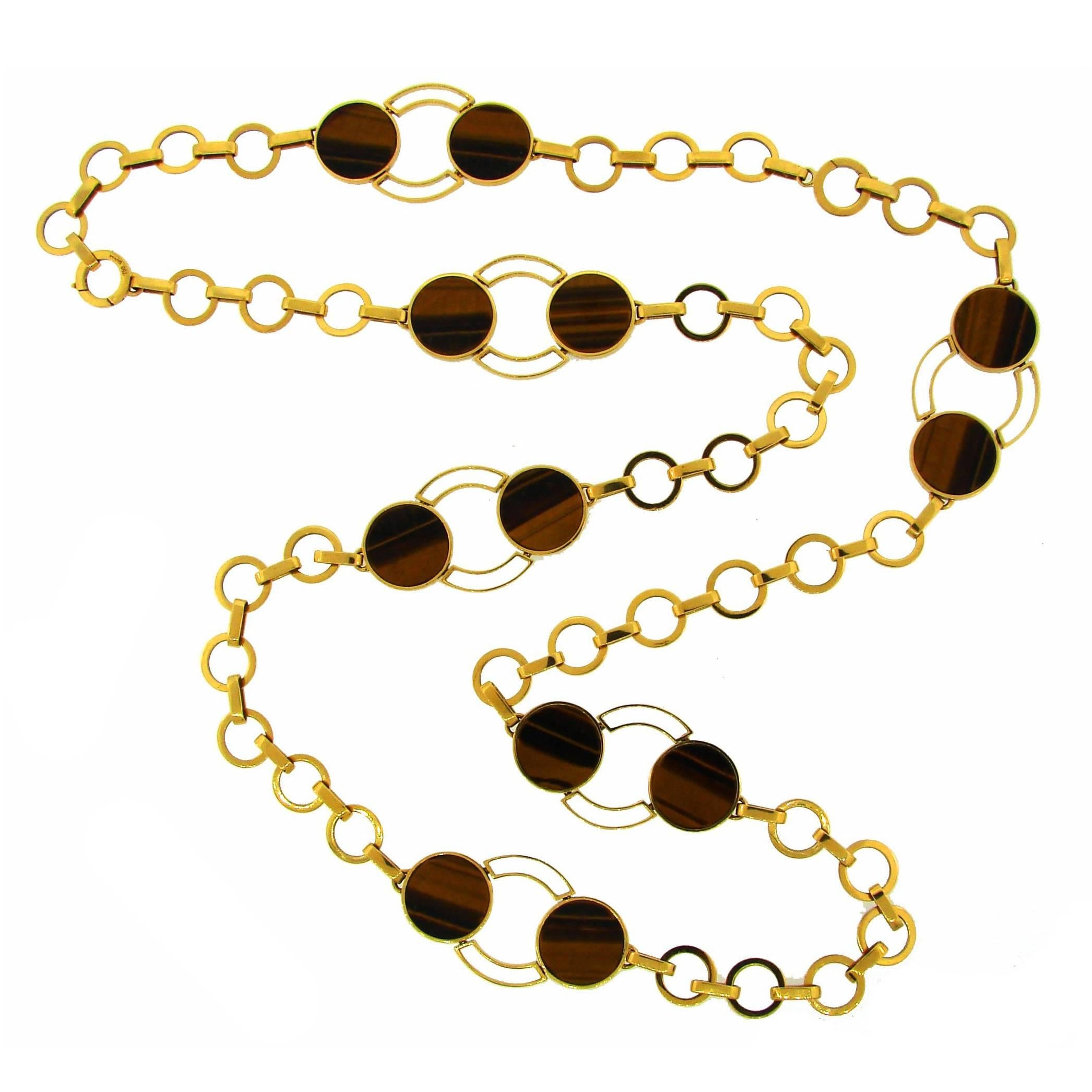 1970s GUCCI Tiger's Eye Gold Necklace Bracelet Set