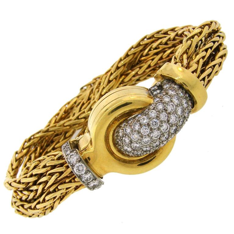 Elegant VERDURA Diamond Platinum Gold Watch Bracelet For Sale at 1stDibs