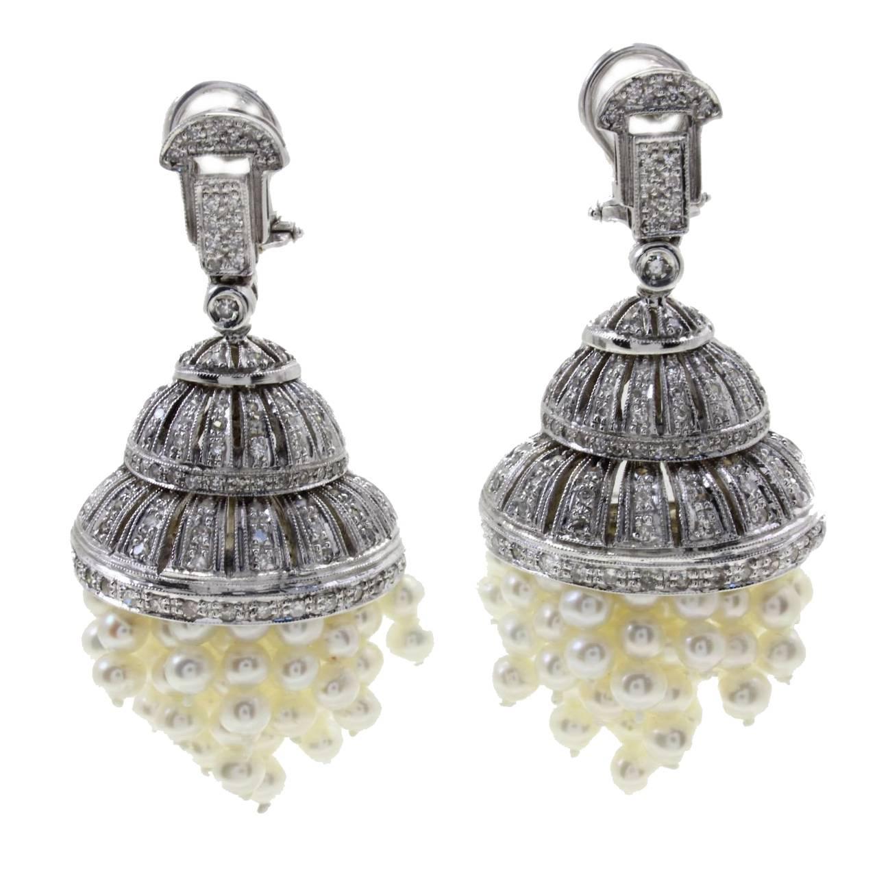 Diamonds Pearls Chandelier Gold Earrings