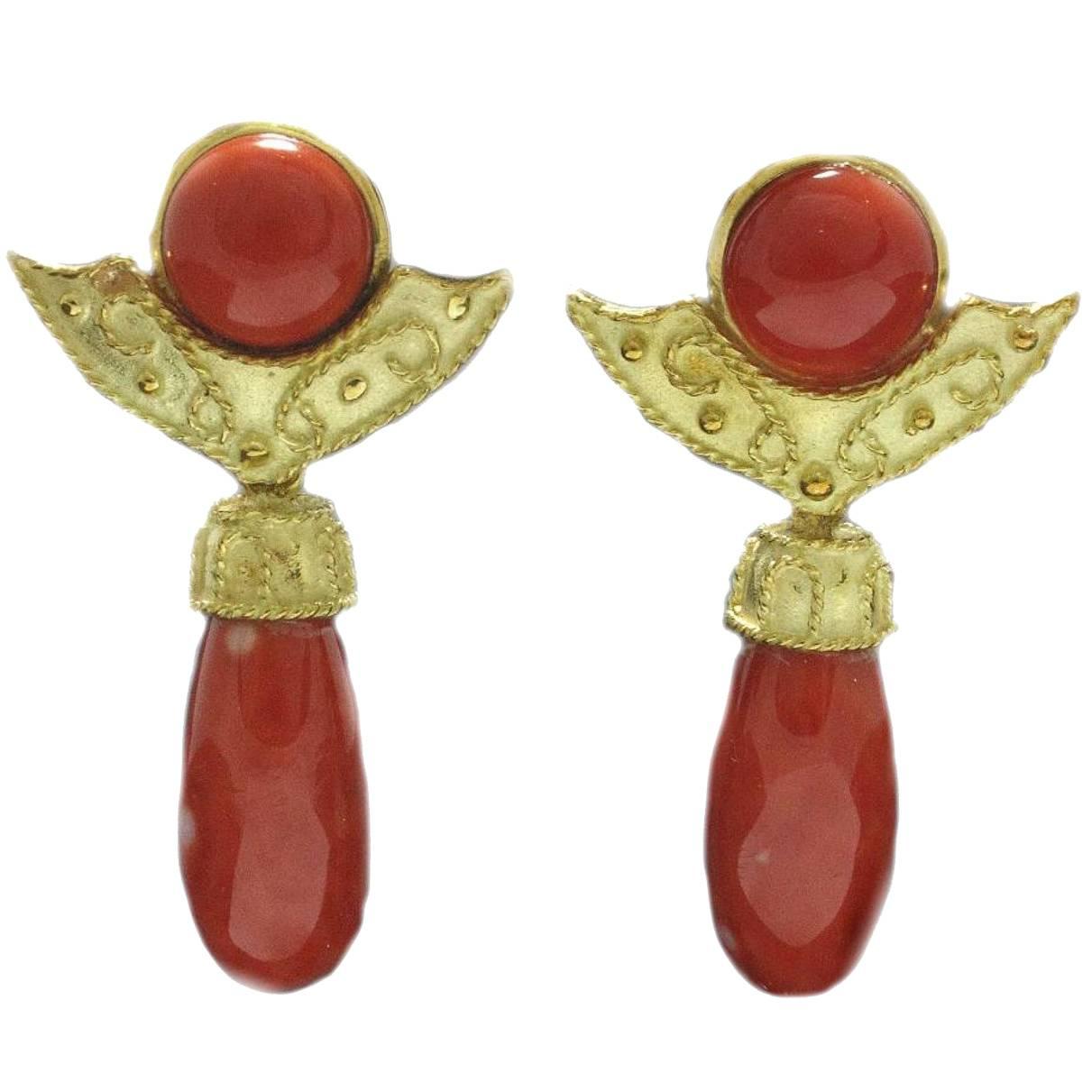 Coral Gold Earrings