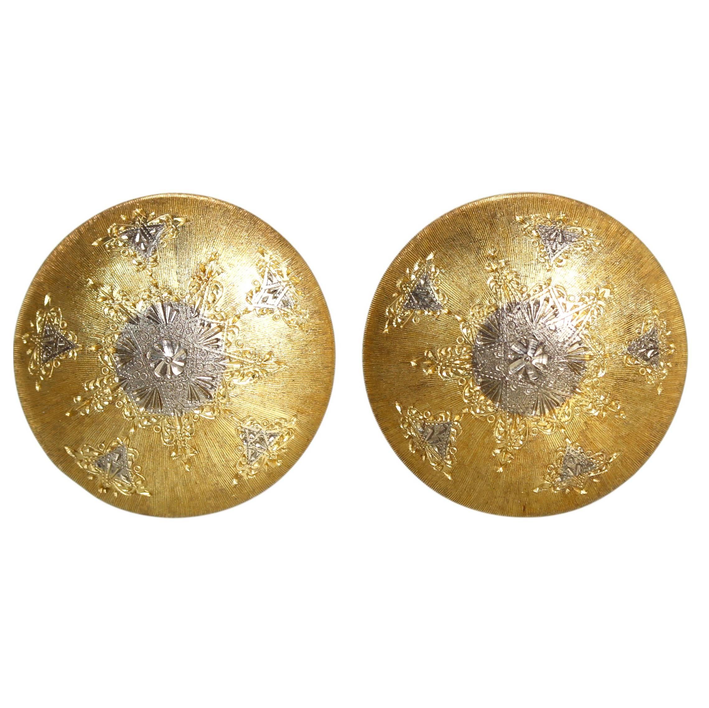 Buccellati Two-Tone Gold Button Earclips For Sale
