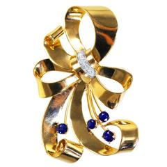 1940s Tiffany & Co. Sapphire Diamond Gold and Platinum Bow Brooch 11