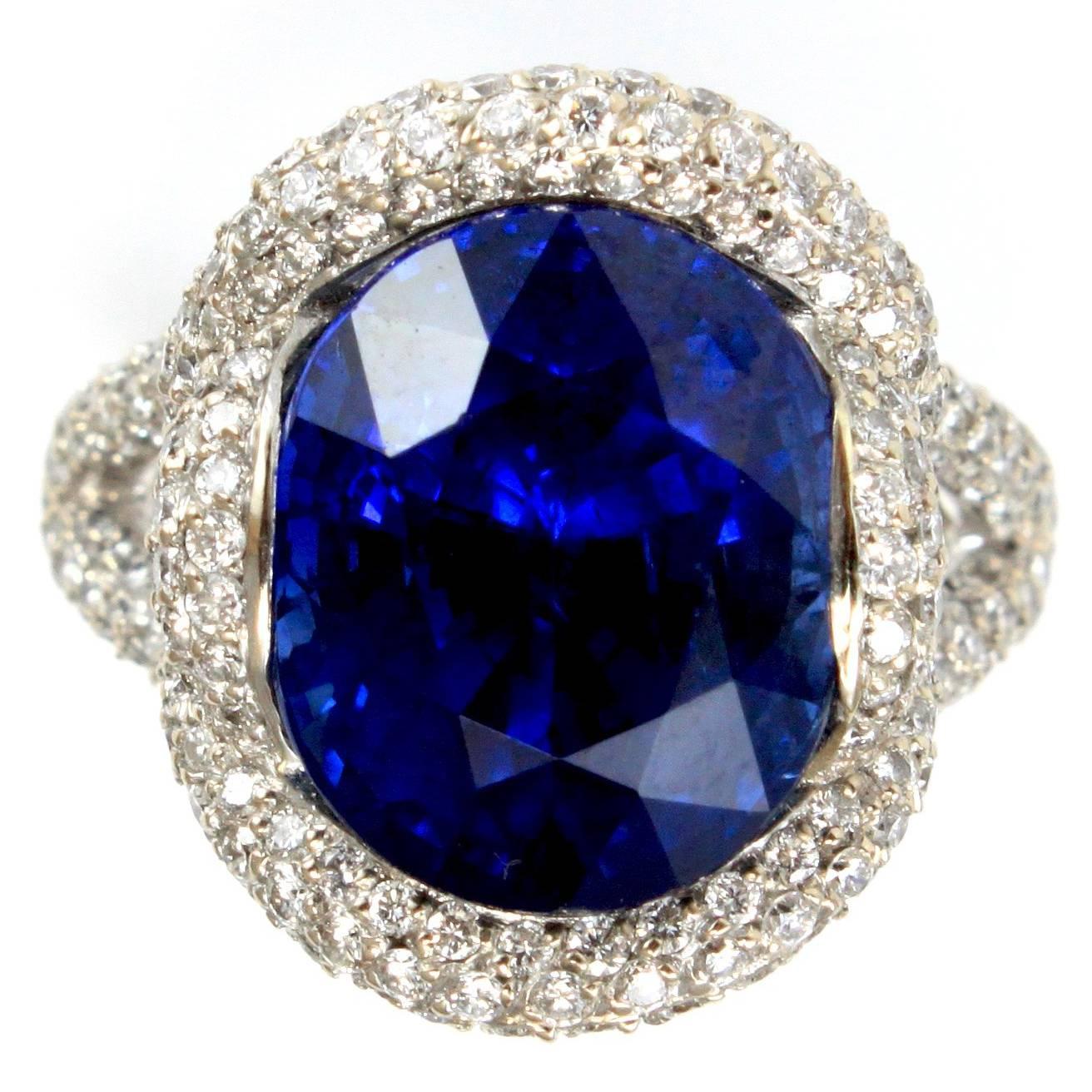 18K Gold Mauboussin Paris Unheated 12 Carat Burma Sapphire Diamond Ring