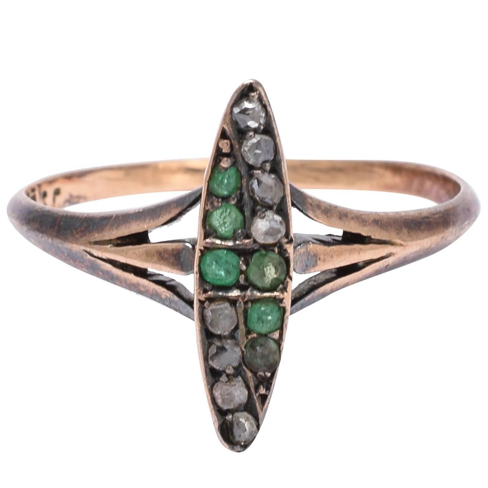 Antique Art Nouveau Emerald Diamond Marquise Ring