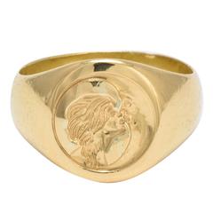 Victorian “Woman Kissing Moon” Gold Intaglio Signet Ring