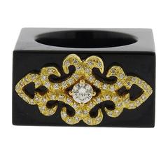 Henry Dunay Gold Black Jade Diamond Square Ring 10