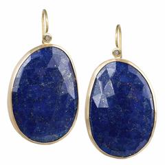 Faceted Blue Gold Lapis Lazuli White Diamond Matte Finish Dangle Drop Earrings 3