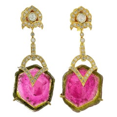 Watermelon and Diamond Yellow Gold Earring