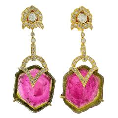 Watermelon and Diamond Yellow Gold Earring 4