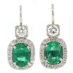 Brilliant Emerald And Diamond Platinum Earring