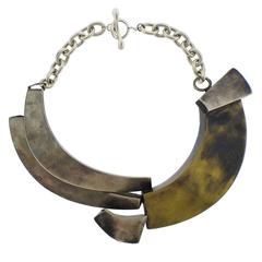 Robert Lee Morris Mixed Metal Silver Impressive Free Form Necklace