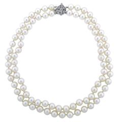 Double Strand Cultured Pearl Necklace with Gold Diamond Clasp 6