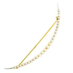 Platinum and Gold Crescent Shaped Seed Pearl Pin, circa 1910