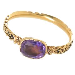 Antique Georgian 1763 Amethyst Gold Memorial Ring