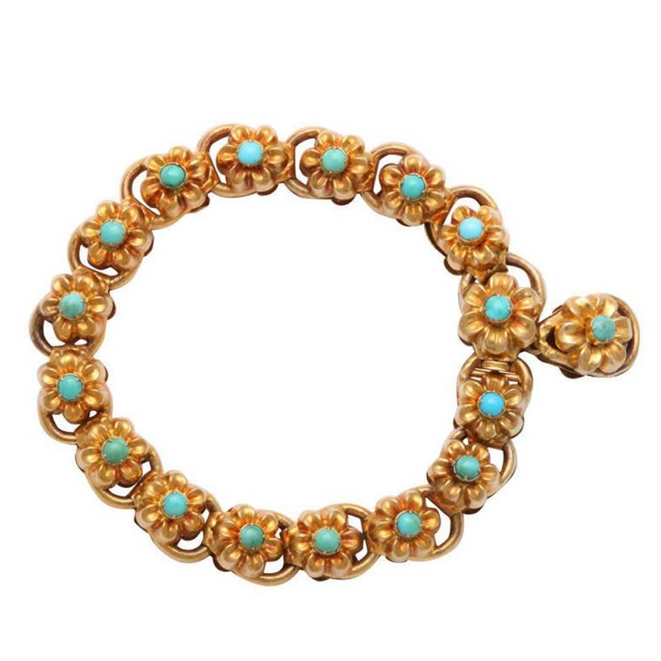 Antique Victorian Turquoise Gold Floral Bracelet