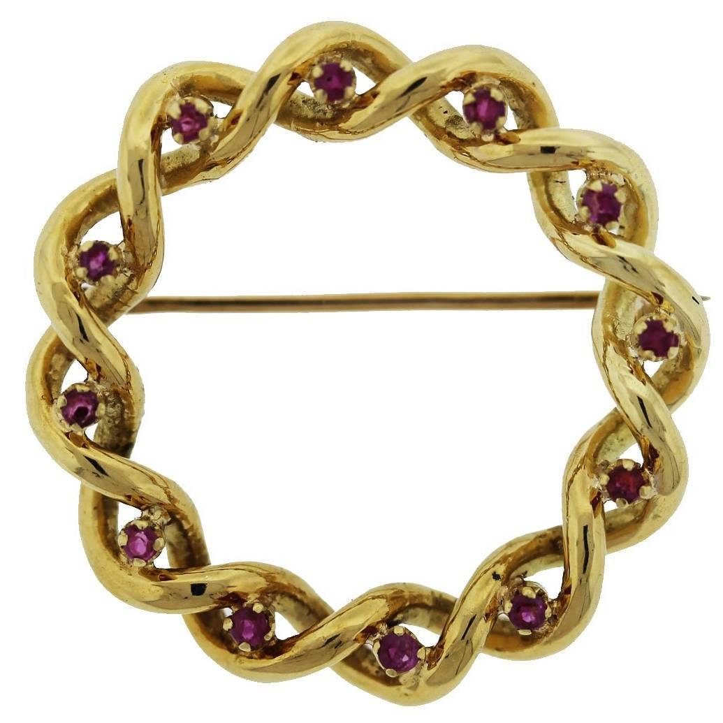 Tiffany & Co. Gold Ruby Wreath Pin