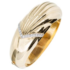 Diamond Gold Wide Bangle Bracelet 
