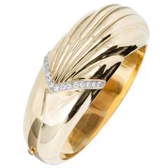 Diamond Gold Wide Bangle Bracelet 5