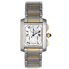 Cartier Yellow Gold Stainless Steel Tank Francaise Chronograph Quartz Wristwatch 12