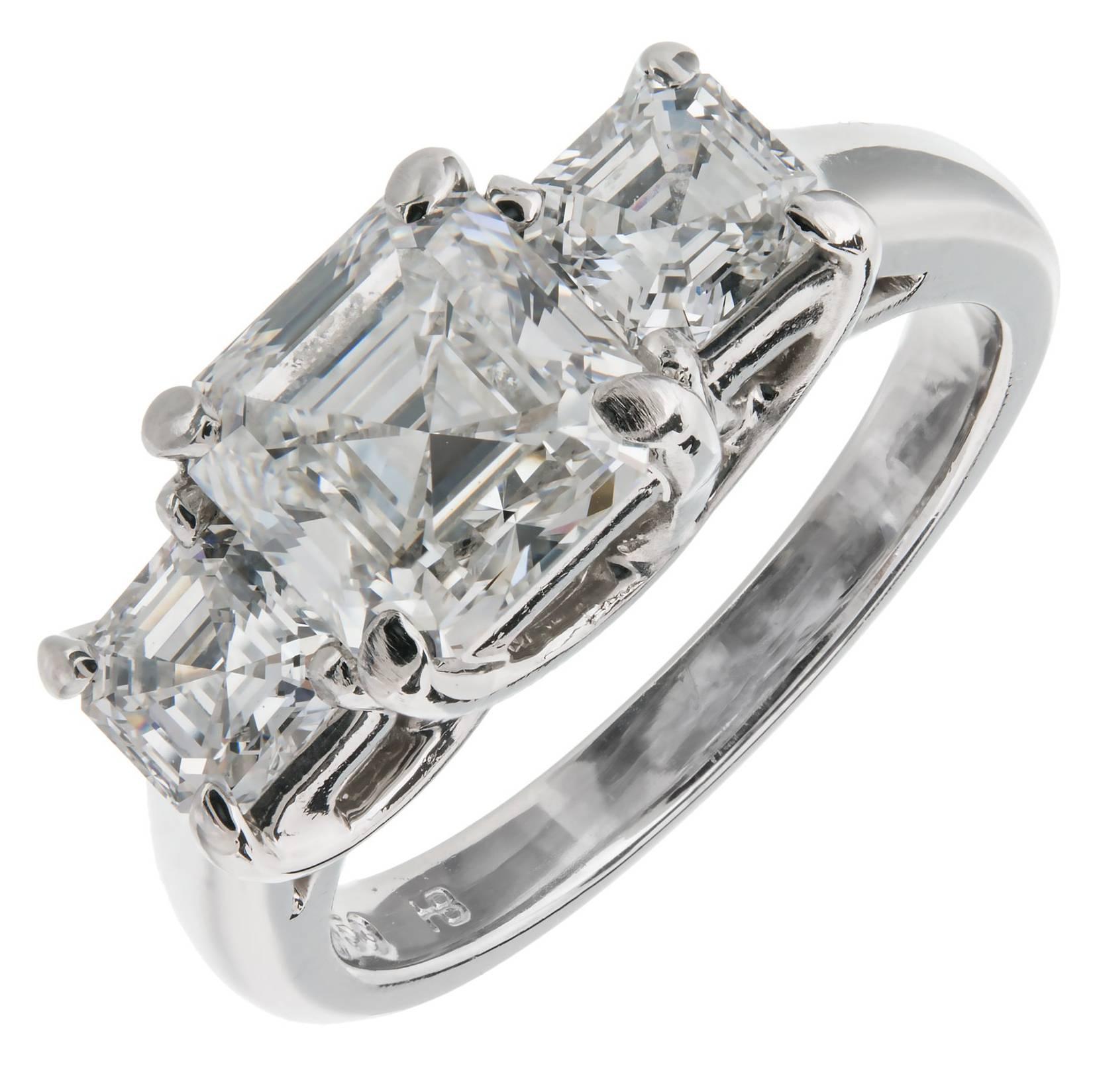 Hammerman Brothers Asscher Cut Diamond 3 Stone Platinum Engagement Ring 